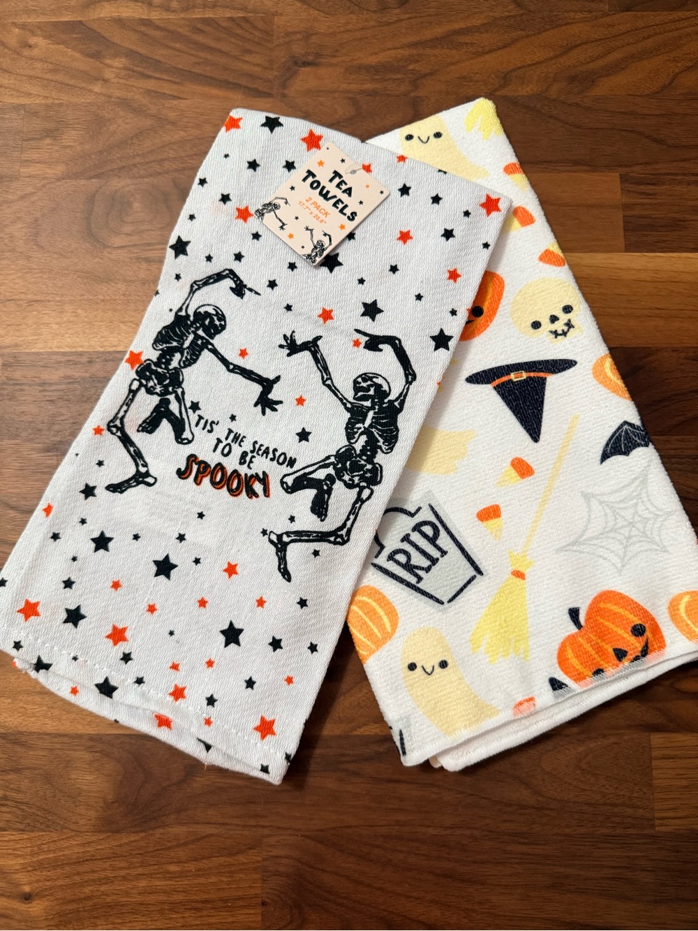 Halloween Skeleton & Pumpkin Tea Towels - Set of 2